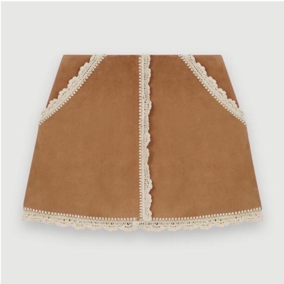 Maje Suede Skirt Jicoti Crochet Trim FR38/M